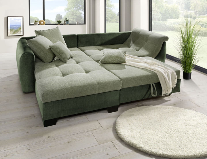 Funktions-Polstermöbel - Bequeme Polsterecke mit Bettfunktion, in Farbe DUNKELGRÜN-GRÜN Ansicht 9