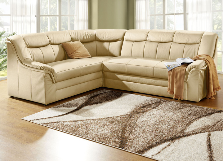 Funktions-Polstermöbel - Polsterecke mit Bezug aus echtem Leder, in Farbe CREME Ansicht 7