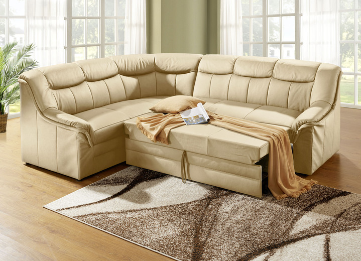 Funktions-Polstermöbel - Polsterecke mit Bezug aus echtem Leder, in Farbe CREME Ansicht 8