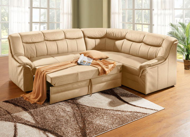 Funktions-Polstermöbel - Polsterecke mit Bezug aus echtem Leder, in Farbe CREME Ansicht 2