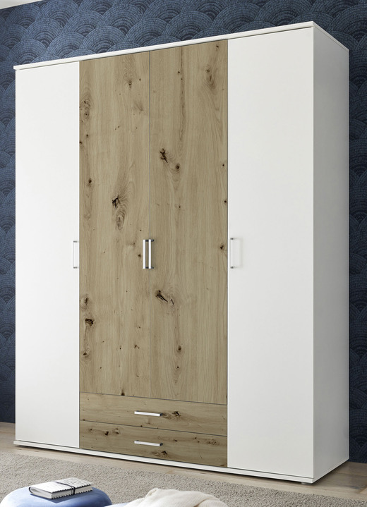 Schlafzimmerschränke - Moderner Kleiderschrank auf Wunsch mit Aufbau-Service, in Farbe WEISS-EICHE, in Ausführung 3-türig Ansicht 2