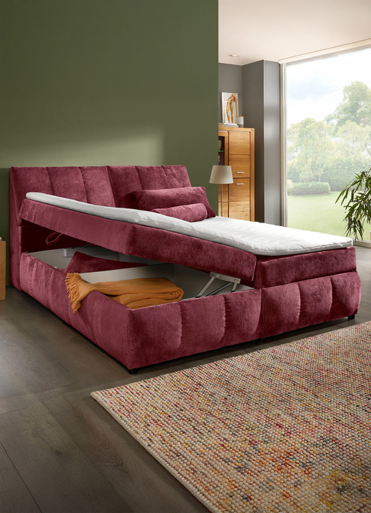 Betten - Boxspringbett mit Stauraum im Kopfteil und Bettkasten, in Farbe BORDEAUX Ansicht 1