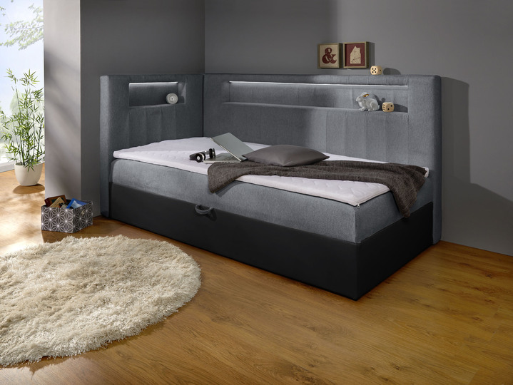 Betten - Boxspringbett mit integrierter LED-Beleuchtung, in Farbe SCHWARZ-GRAU, in Ausführung Mit Kopfteil Ansicht 1