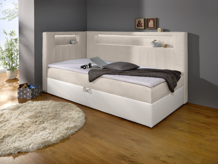 Betten - Boxspringbett mit integrierter LED-Beleuchtung, in Farbe WEISS-CREME, in Ausführung Mit Kopfteil Ansicht 1