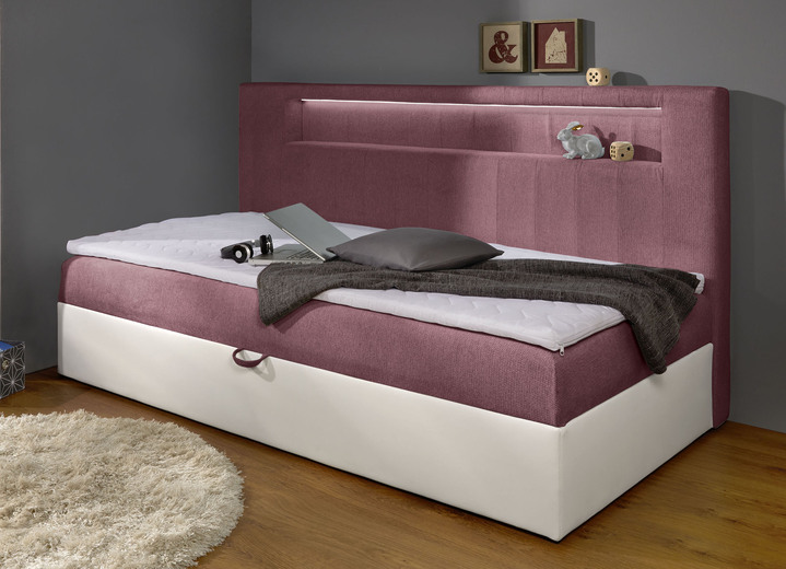 Betten - Boxspringbett mit integrierter LED-Beleuchtung Ansicht 7 Betten - Boxspringbett mit integrierter LED-Beleuchtung, in Farbe WEISS-HELLBLAU, in Ausführung Mit Kopfteil Ansicht 7