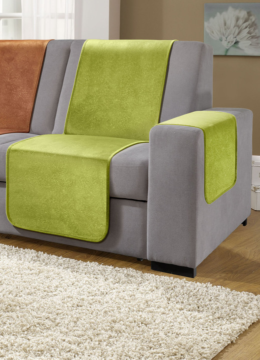 Sessel- & Sofaüberwürfe - Sessel- und Sofaschoner mit Anti-Rutsch-Beschichtung, in Größe 101 (Sesselschoner, 50x150 cm) bis 865 (2 Armlehnenschoner, 50x 70 cm), in Farbe GRÜN Ansicht 1