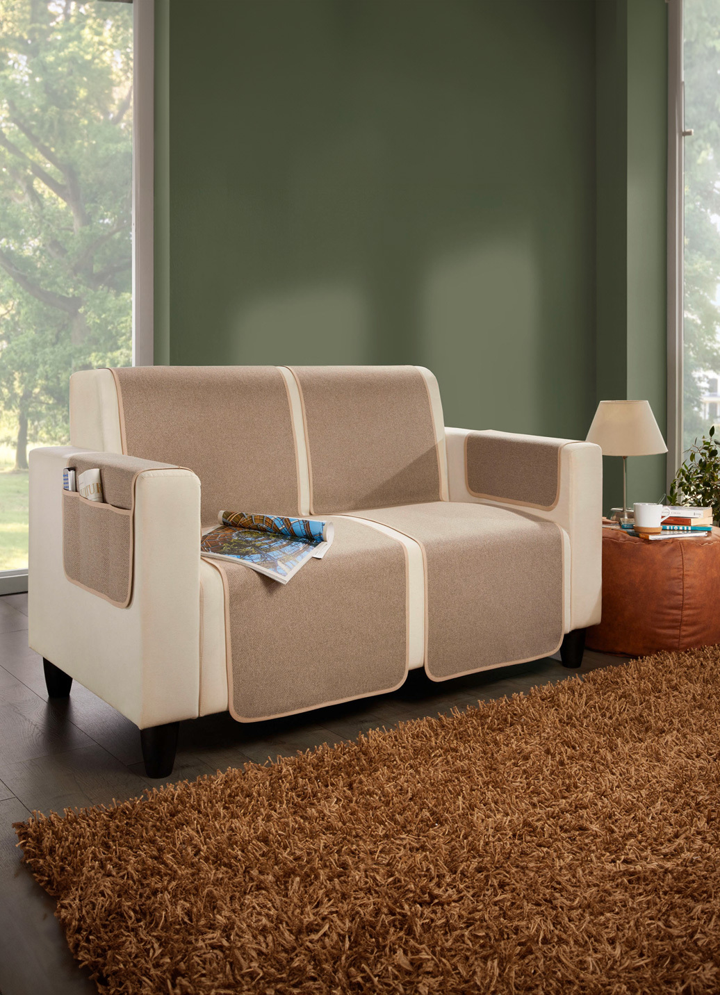 Sessel- & Sofaüberwürfe - Kombistarke Wohnaccessoires mit Anti-Rutsch-Beschichtung, in Größe 100 (Sesselschoner, 50x140 cm) bis 865 (2 Armlehnenschoner, 2x 38x 55 cm), in Farbe CREME Ansicht 3