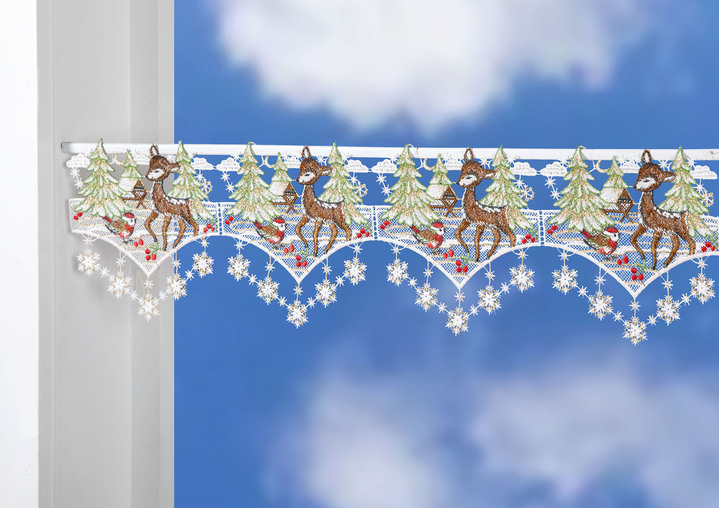 Klassisch - Winterliche Stangendekoration aus echter Plauener Spitze, in Größe 628 (H18xB48 cm) bis 664 (H18xB96 cm), in Farbe BUNT Ansicht 1