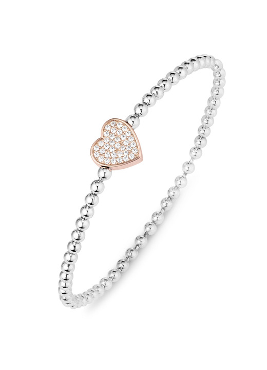 Halsketten & Armbänder - Kugelketten-Armband aus Silber 925/- fein mit Zirkonia-Herz Ansicht 2 Halsketten & Armbänder - Kugelketten-Armband aus Silber 925/- fein mit Zirkonia-Herz, in Farbe  Ansicht 2