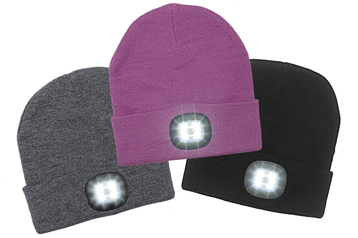 Aktiv- und Sportmode - Modische Mütze mit integrierter, herausnehmbarer LED-Lampe, in Farbe SCHWARZ Ansicht 2