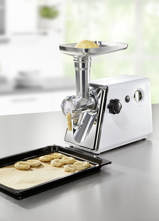 Küchengeräte - Fleischwolf mit Edelstahlschneide Ansicht 2 Küchengeräte - Fleischwolf mit Edelstahlschneide, in Farbe SILBER-WEISS Ansicht 2