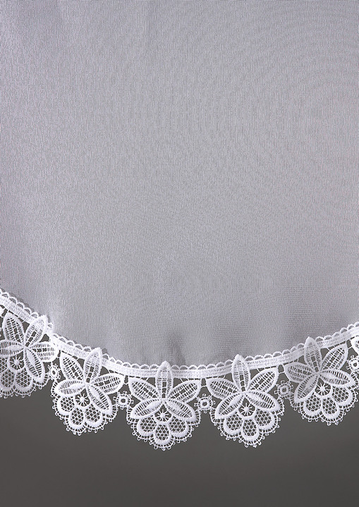 Klassisch - M-Bogen-Store aus echter Plauener Spitze, in Größe 065 (H125xB300 cm) bis 110 (H145xB750 cm), in Farbe WEISS Ansicht 2