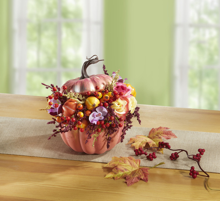 Kunst- & Textilpflanzen - Herbstlicher Deko-Kürbis, in Farbe ROSA Ansicht 1