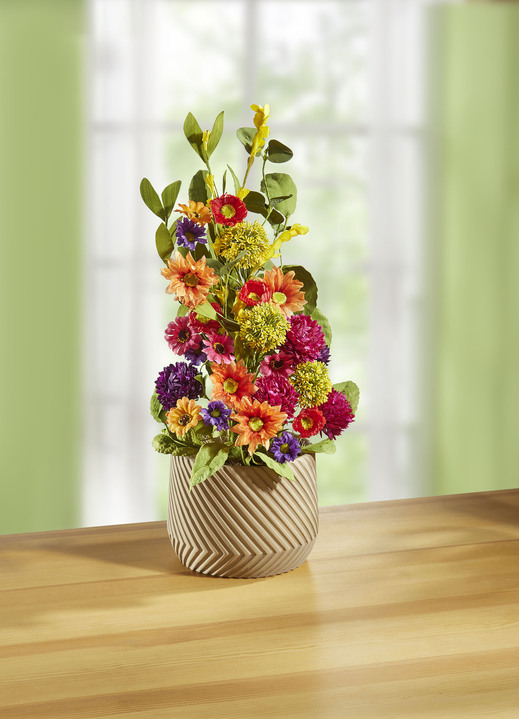 Kunst- & Textilpflanzen - Blumen-Arrangement in Topf aus Keramik, in Farbe BUNT