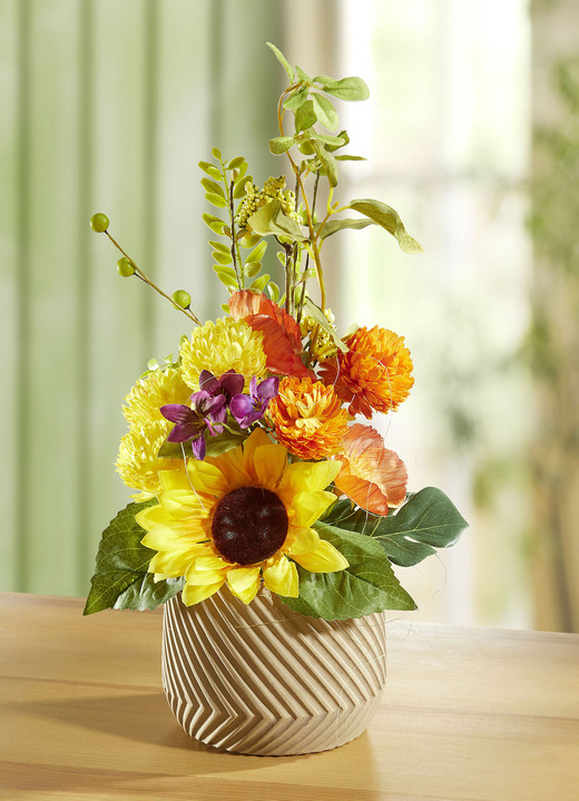 Kunst- & Textilpflanzen - Blumen-Arrangement in Topf aus Keramik, in Farbe GELB-ORANGE