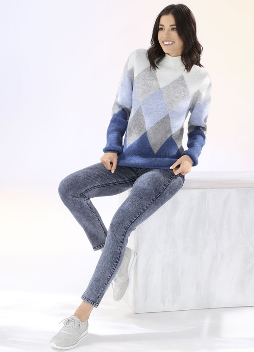 Pullover - Pullover in sehr flauschiger Qualität, in Größe L(44/46) bis XS(32/34), in Farbe BLAU-GRAU-ECRU Ansicht 3