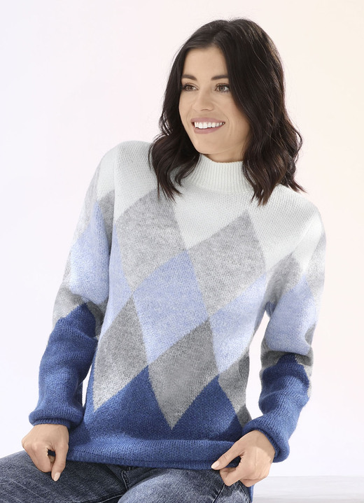 Pullover - Pullover in sehr flauschiger Qualität, in Größe L(44/46) bis XS(32/34), in Farbe BLAU-GRAU-ECRU Ansicht 2