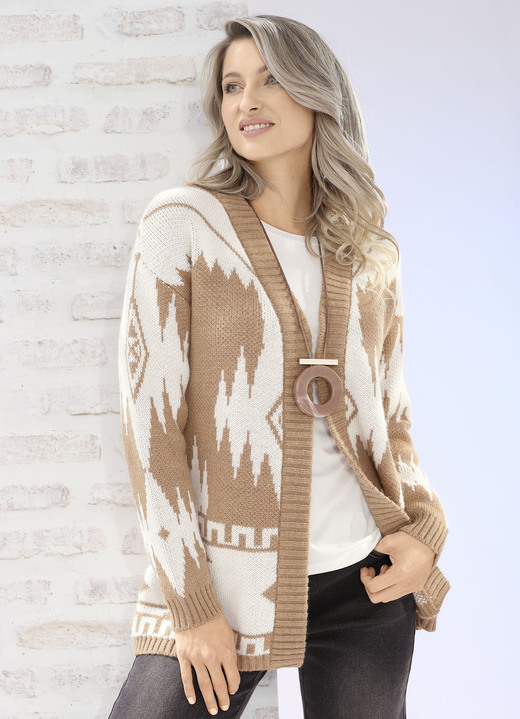 Jacken, Westen & Sets - Strickjacke in Kuschelqualität, in Größe L(44/46) bis XS(32/34), in Farbe CAMEL-ECRU Ansicht 2