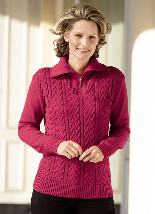 Pullover - Pullover mit streckenden Strukturen, in Größe 036 bis 052, in Farbe ROT