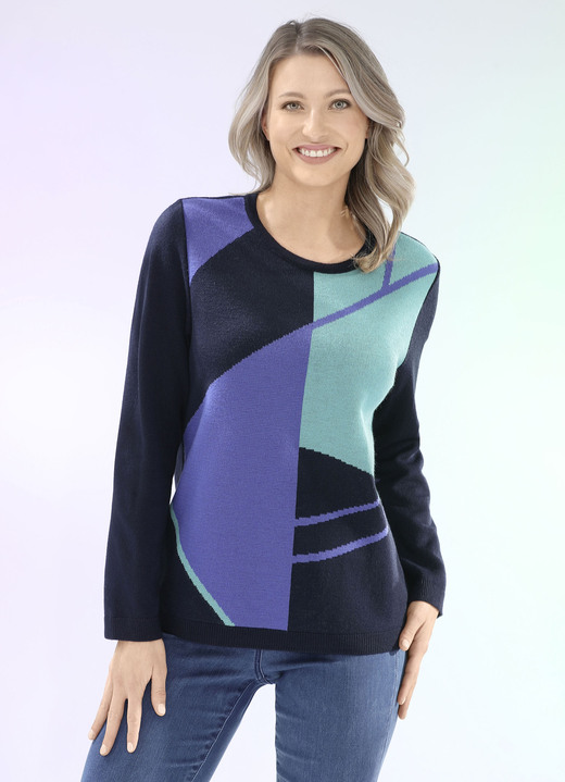 Pullover - Pullover mit Jacquard-Dessin Pullover - Pullover mit Jacquard-Dessin, in Größe 038 bis 054, in Farbe MARINE-ROYALBLAU-JADEGRÜN