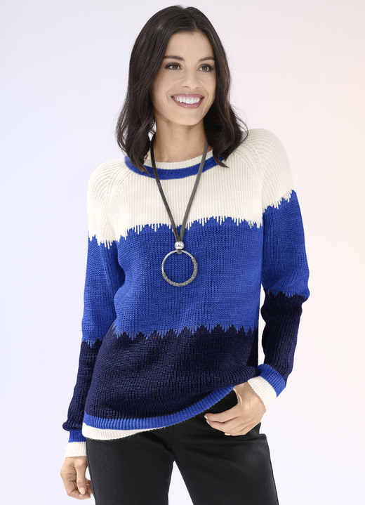 Pullover - Pullover in Perlfang, in Größe 036 bis 052, in Farbe MARINE-ROYALBLAU-ECRU Ansicht 1