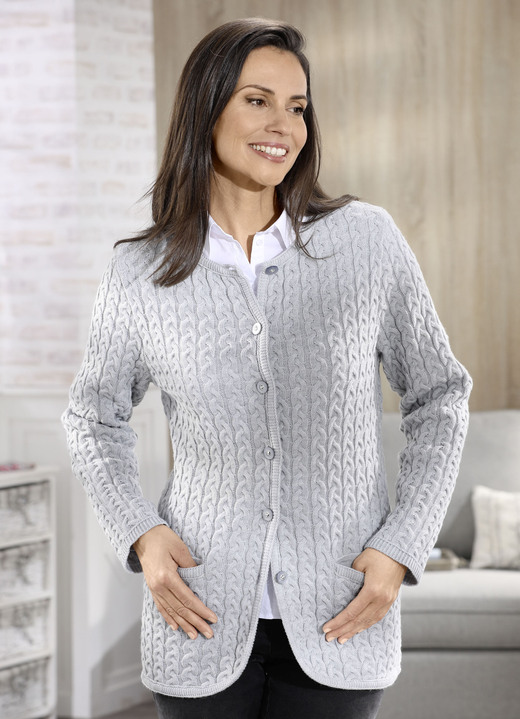 Jacken, Westen & Sets - Strickjacke mit Schurwolle, in Größe 038 bis 054, in Farbe GRAU Ansicht 2