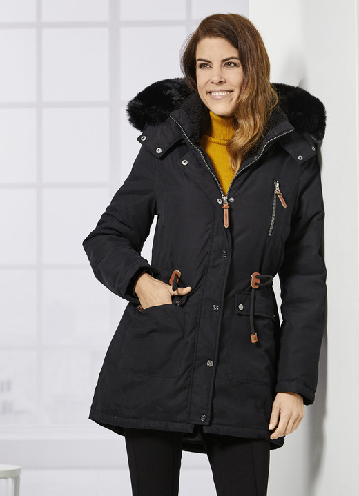 Jacken, Mäntel, Blazer - Parka mit Plüsch-Innenausstattung in der Kapuze Ansicht 2 Jacken, Mäntel, Blazer - Parka mit Plüsch-Innenausstattung in der Kapuze, in Größe 034 bis 052, in Farbe SCHWARZ Ansicht 2