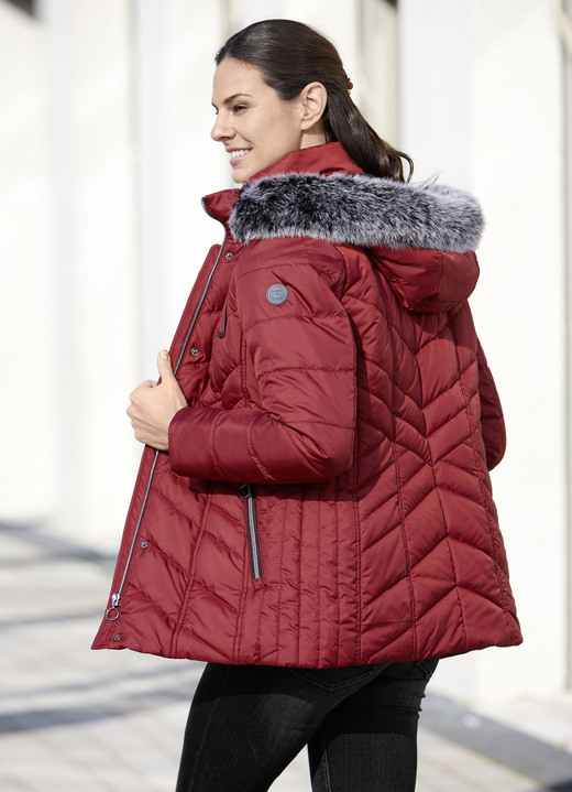 Jacken, Mäntel, Blazer - Jacke mit abnehmbarem Kunstpelz-Besatz, in Größe 036 bis 054, in Farbe GRANATROT Ansicht 2