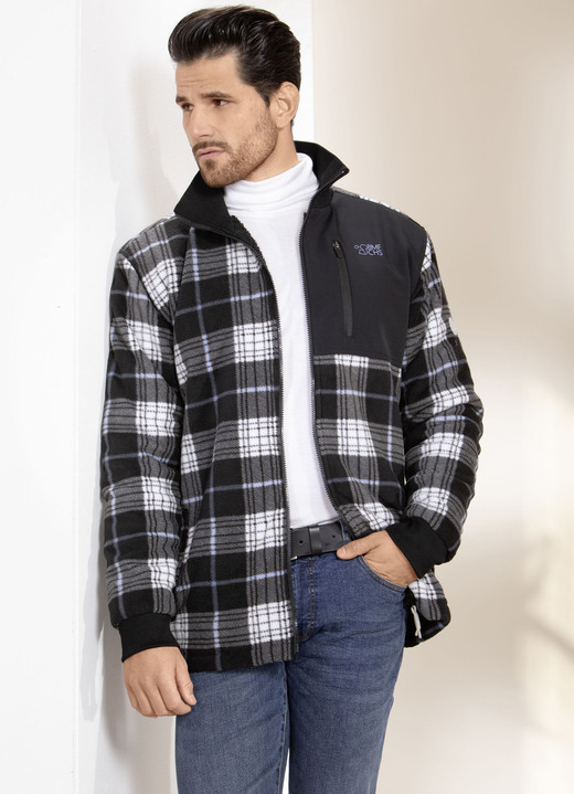 Sakkos & Jacken - Fleecejacke mit Steh-Umlegekragen Sakkos & Jacken - Fleecejacke mit Steh-Umlegekragen, in Größe 3XL (58) bis XXL (56), in Farbe SCHWARZ-NATUR-WEISS