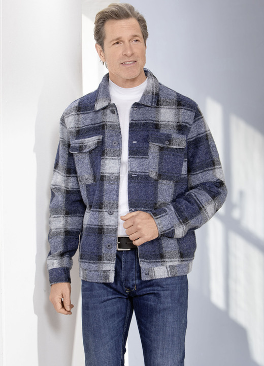 Herrenmode - Hemdjacke mit Knopfleiste, in Größe 048 bis 060, in Farbe GRAU-ROYALBLAU Ansicht 2