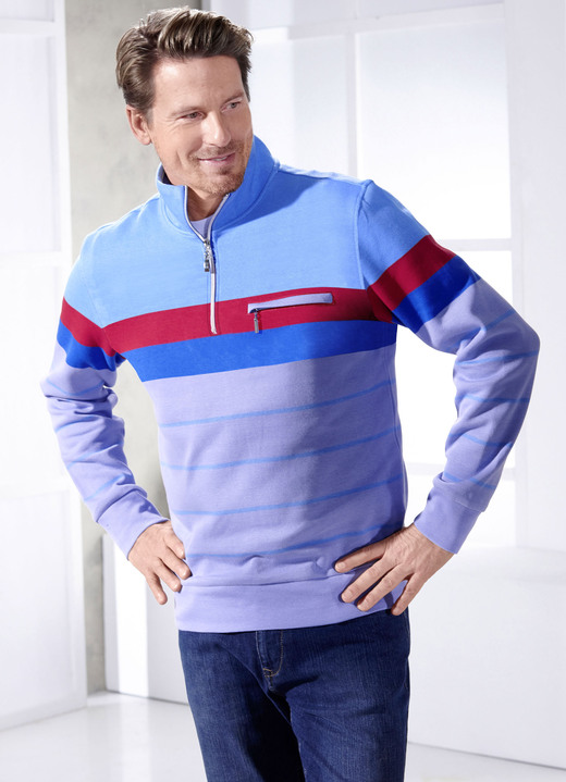 Hemden, Pullover & Shirts - Troyer mit Reißverschluss-Brusttasche, in Größe 046 bis 062, in Farbe BLEU-AQUA-ROT