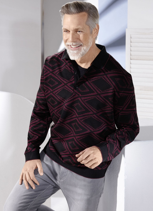 Herrenmode - Poloshirt mit kurzer Knopfleiste, in Größe 046 bis 062, in Farbe BORDEAUX-SCHWARZ