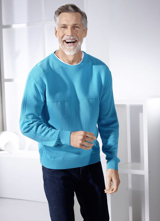 Hemden, Pullover & Shirts - Schöner Rundhalspullover in 3 Farben, in Größe 046 bis 062, in Farbe TÜRKIS Ansicht 1