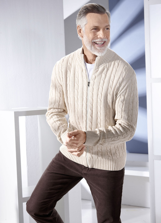 Hemden, Pullover & Shirts - Jacke mit durchgehendem Reißverschluss in 5 Farben, in Größe 046 bis 062, in Farbe BEIGE Ansicht 2