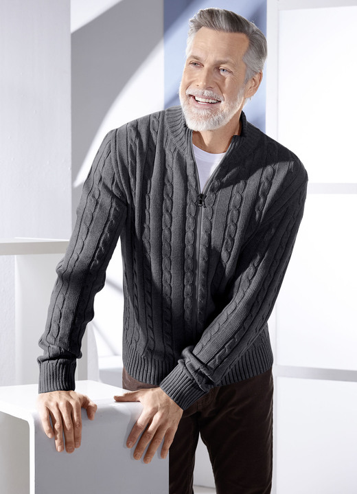 Hemden, Pullover & Shirts - Jacke mit durchgehendem Reißverschluss in 5 Farben, in Größe 046 bis 062, in Farbe JEANSBLAU Ansicht 6