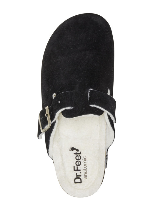 Mode - Pantoffel aus weichem Veloursleder, in Größe 040 bis 047, in Farbe SCHWARZ Ansicht 2