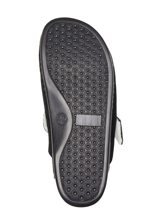 Mode - Pantoffel aus weichem Veloursleder, in Größe 040 bis 047, in Farbe SCHWARZ Ansicht 3