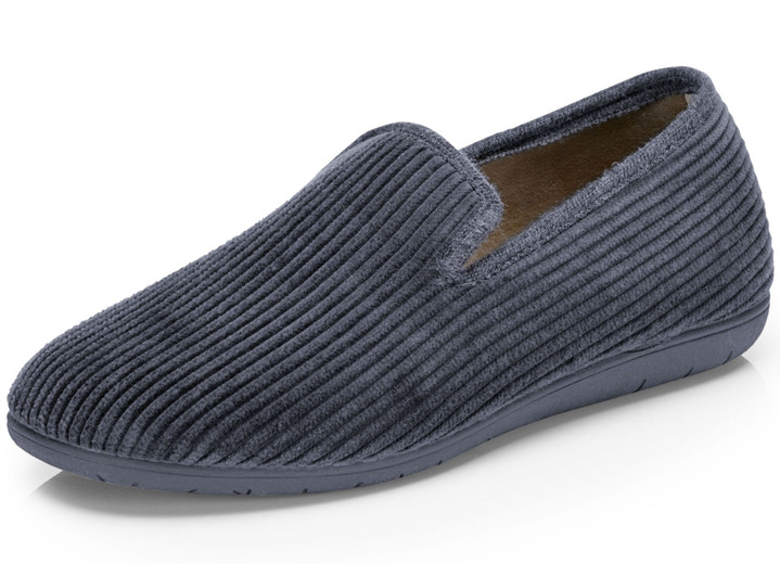 Hausschuhe - Textil-Hausschuh in Cord-Optik, in Größe 040 bis 046, in Farbe MARINE Ansicht 7