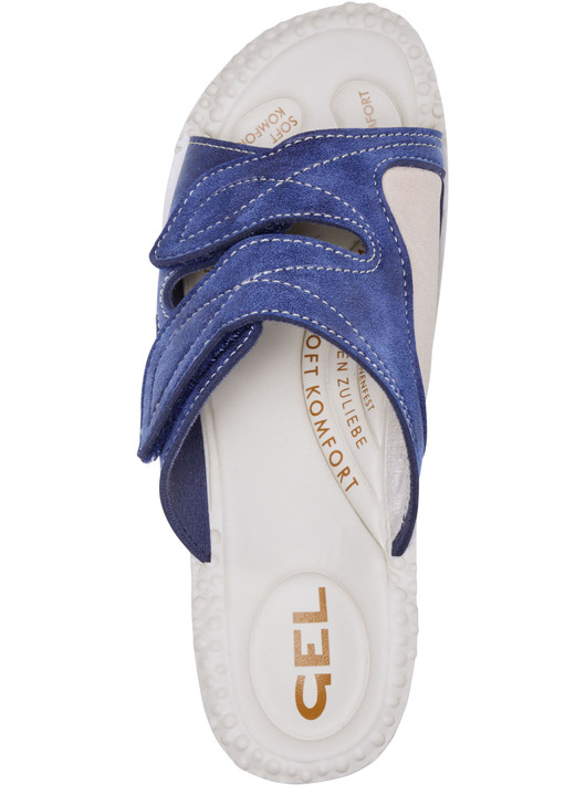Sandaletten & Pantoletten - Klassische Damen-Pantoletten, Weite H, mit elastischem Material, in Größe 036 bis 041, in Farbe BLAU Ansicht 2