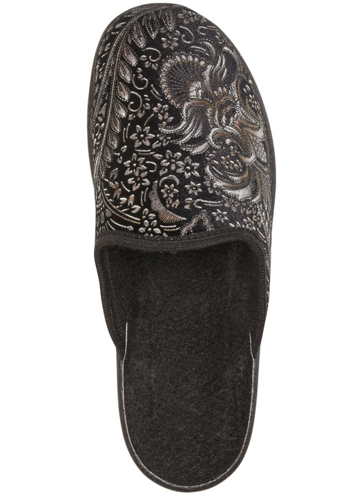 Hausschuhe - Pantoffel mit floralem Muster, in Größe 036 bis 041, in Farbe SCHWARZ Ansicht 2