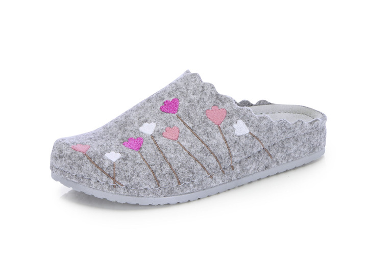 Mode - Mubb, klassische Damen-Hausschuhe, Weite H, mit anatomisch geformtem Fußbett, in Größe 036 bis 042, in Farbe GRAU Ansicht 1
