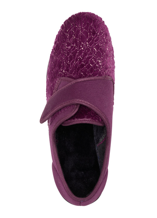 Hausschuhe - Laurina, klassische Damen-Klettschuhe, mit elastischem Samt, in Größe 036 bis 042, in Farbe BORDEAUX Ansicht 2