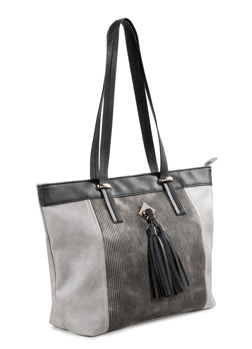 - Shopper-Tasche mit metallisch schimmerndem Lamellen-Einsatz, in Farbe TAUPE-SCHWARZ Ansicht 1