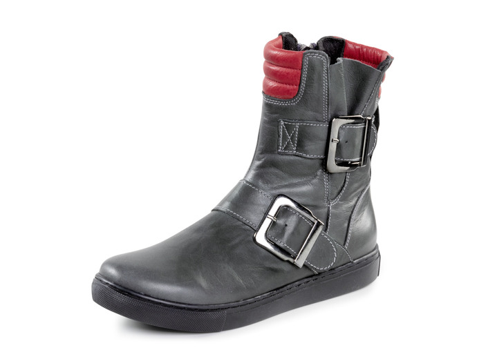 Stiefel & Stiefeletten - Andrea Conti Bootie mit zwei verstellbaren Zier-Schließen, in Größe 036 bis 042, in Farbe GRAU-ROT Ansicht 1