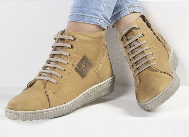 Komfortschuhe - ELENA EDEN Schnür-Bootie aus Nubukleder, mit Leder-Applikation, in Größe 036 bis 042, in Farbe CURRY Ansicht 2