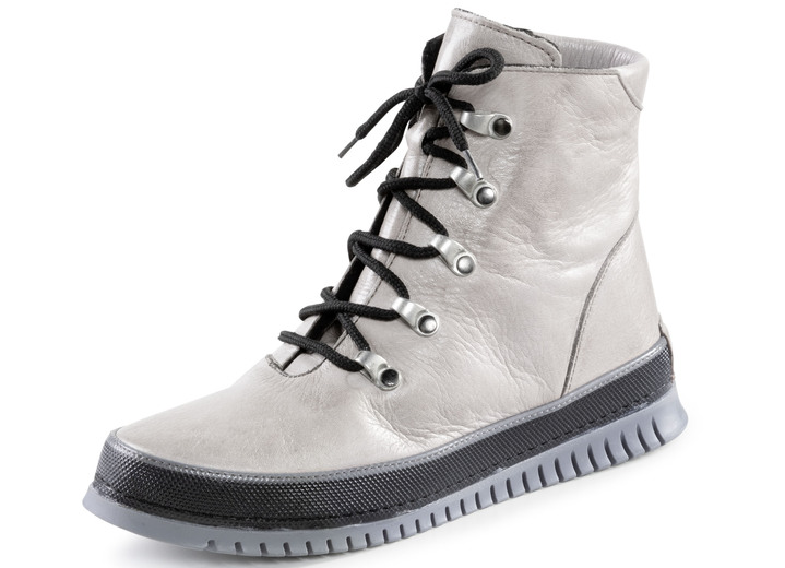 - Gemini Schnür-Bootie aus weichem Rind-Nappaleder, in Größe 036 bis 042, in Farbe KIESEL Ansicht 1