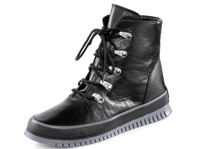 Komfortschuhe - Gemini Schnür-Bootie aus weichem Rind-Nappaleder, in Größe 036 bis 042, in Farbe SCHWARZ Ansicht 1
