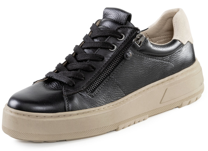 Komfortschuhe - ELENA EDEN Schnürschuh mit Velour-Besatz, in Größe 036 bis 042, in Farbe SCHWARZ-BEIGE Ansicht 1