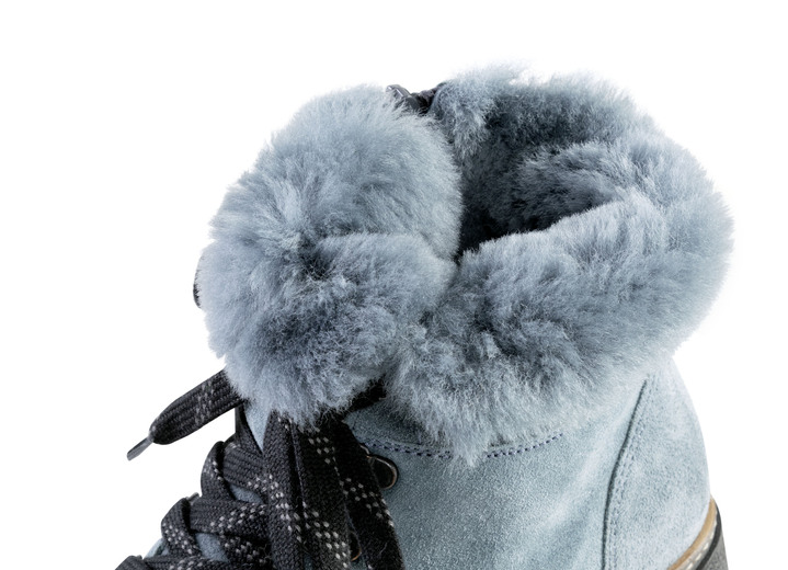 Komfortschuhe - Waldläufer Schnür-Stiefelette mit kuscheligem Kragen aus Lammfell, in Größe 3 1/2 bis 8, in Farbe JEANSBLAU Ansicht 2