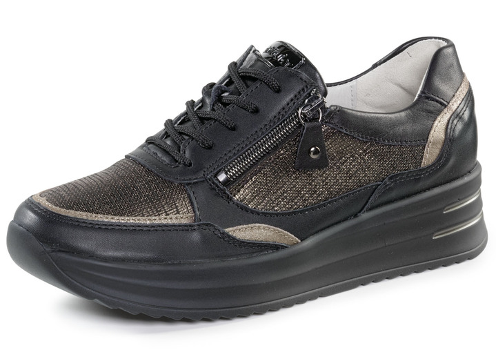 Komfortschuhe - Waldläufer Sneaker mit schimmernd geprägten Einsätzen, in Größe 3 1/2 bis 8, in Farbe SCHWARZ-BRONZE Ansicht 1